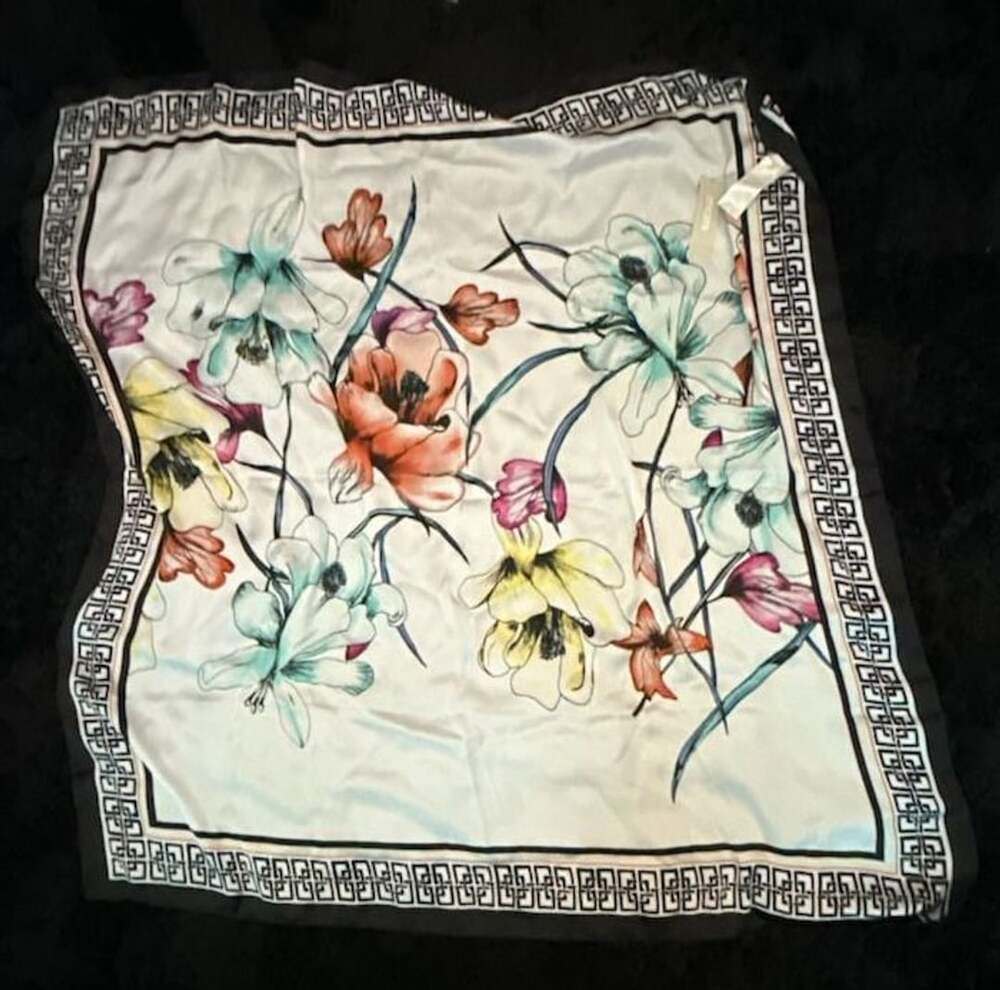 Chico's Greek Key Square Floral Scarf